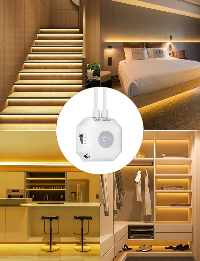 Daymeet Motion Sensor Lights Indoor, 16.4ft Motion Activated LED Strip Lights Under Bed Light, Night Lighting 3000K Warm White Under Cabinet Light for Hallway, Bedroom,Kitchen (NO APP)