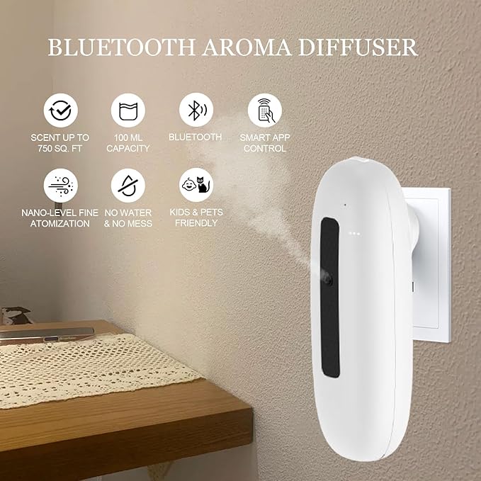 Plug in Diffuser, Bluetooth 100ml Scent Air Machine for Home, 500 Sq. Ft Aroma Essential Oil Diffuser for Small Room, Office, Spa