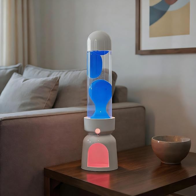 Lighthouse Liquid Motion Lamp, Decorative Night Light with Blue Wax, 13-Color Changing, Safe Flameless Mood Lighting for Gift and Home Decor- White Base