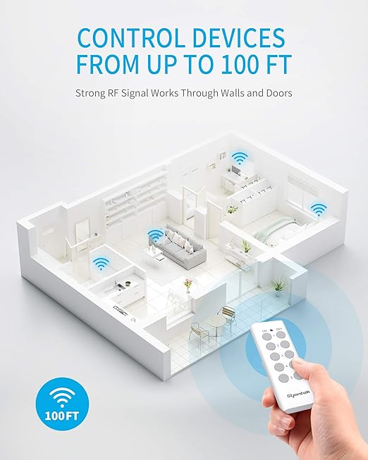 Upgraded Remote Control Outlet Wireless Light Switch for Household Appliances, Expandable Remote Light Switch Kit, Up to 100 ft Range, FCC Certified, ETL Listed, White (5 Outlets + 2 Remotes)