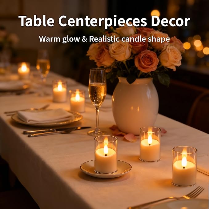 Rechargeable Flameless Candles with Timer Remote, 1.7"x2.6" Clear Acrylic LED Tea Lights Candles，Small Votive Electric LED Candles for Home Aniversary Wedding Holiday Decor(6 Pack)