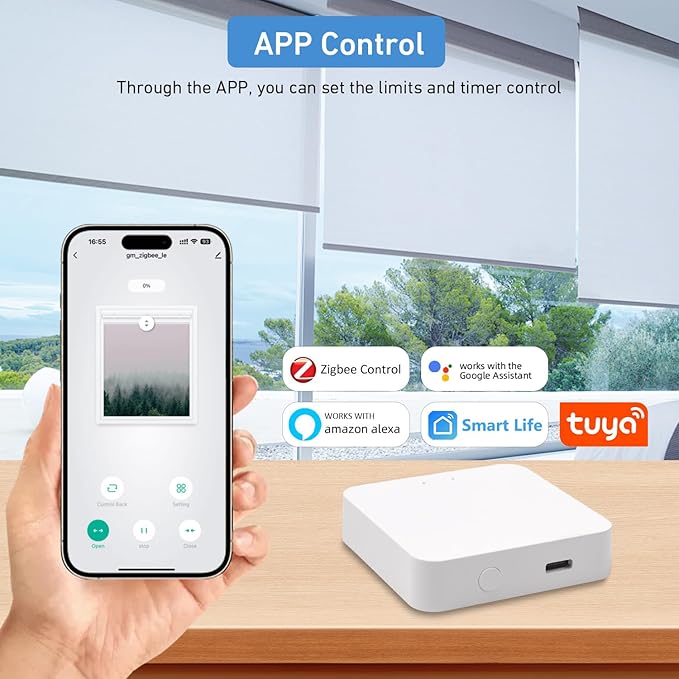 Zigbee Roller Blinds Motor – Smart Tubular Motor for 1-1/2" (38mm) Tubes – 5V Rechargeable, Works with Tuya Zigbee Gateway – Voice & App Control (Alexa/Google Home) Controlled Motors for Smart Shades