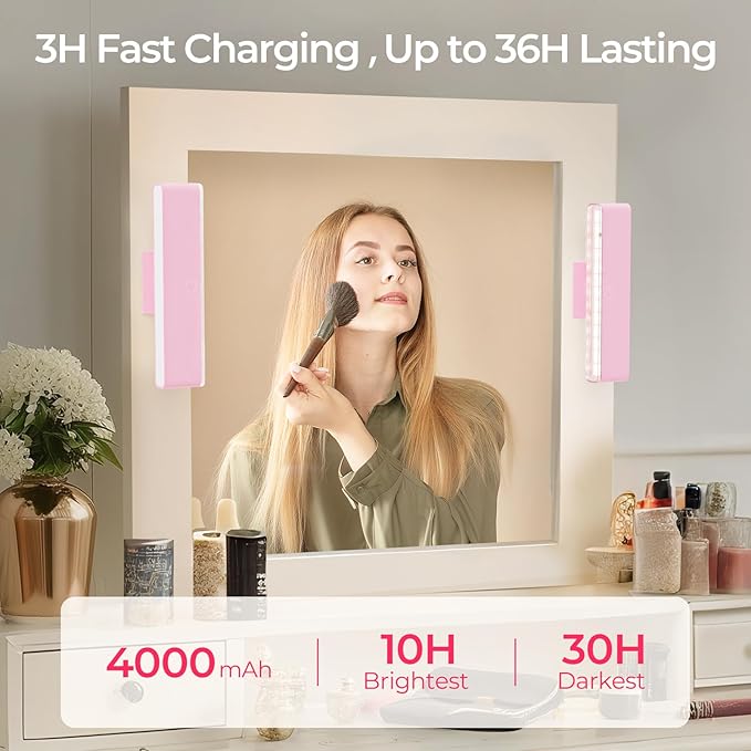 Wireless Vanity Light for Mirror - 4000mAh Rechargeable Stick On Makeup Light with CCT Modes & Dimmable Brightness, Cordless Lamp for Mirror, Vanity, Bathroom, Renter Friendly Gifts for Women