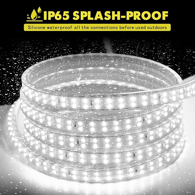 LAMPHOME 6000K 120V LED Strip Light, 150FT 9000LED Waterproof for Outdoor Indoor, Every 1.5ft Cuttable Lighting Rope Light, 17.5x7.8mm ETL Listed,White