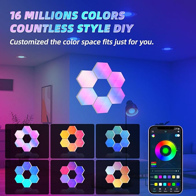 Smart Hexagon Lights DIY Hexagon Led Light App & Remote Controlled & Music Sync Features USB & Type C Modern RGB Wall Panels for Living & Gaming Decor (10Pack)