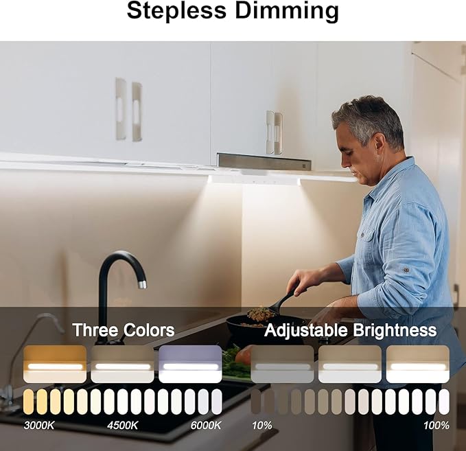 56-LED Under Cabinet Lights Wireless, Under Counter Lights for Kitchen Touch Control, Magnetic Closet Lighting, Rechargeable USB-C Battery Powered Lights, Dimmable Color Temperature/Brightness