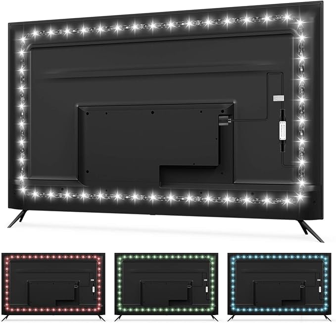 HAMLITE USB TV Bias Lighting 6500K True White for 50-55inch TV, 11.5ft LED Lighting fixtures for Indoor and Outdoor Lighting Applications Covers 4 Sides of 50-55 Inch TV, TV Light with RF Remote