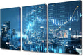 Rebotipy Smart City 3 Panels Wall Art Modern Abstract Poster Decor Big Data Forex Candlestick Chart Picture Printing for City Backdrop Living Room Decor Stretched and Framed Ready to Hang 24" Wx36 H