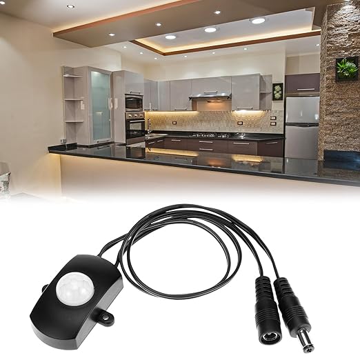QWORK Mini PIR Motion Sensor Switch with Adjustable Light Sensor & Delay Timer, DC 12V-30V 3A Occupancy Sensor for LED Strip, Closet, Cabinet, Safe, Pantry, Under Bed Lighting (Black)