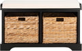 SAFAVIEH Home Collection – Freddy Black Storage Bench with Wicker Baskets & Cushion, Entryway Seating Bench, Fully Assembled (AMH5736B)