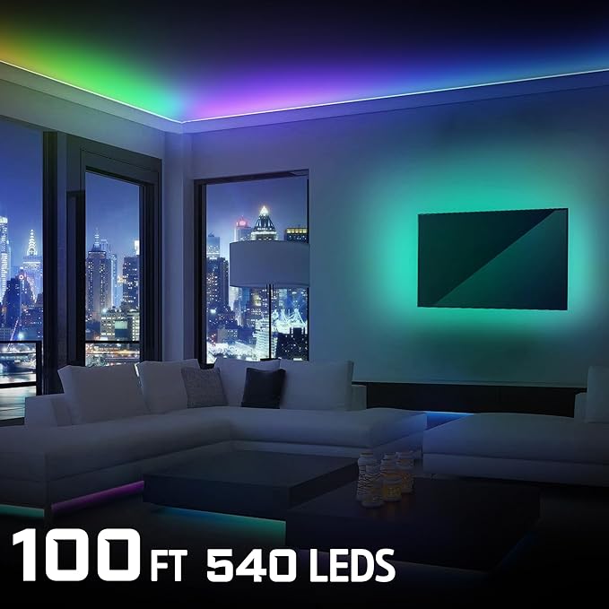 Energizer Smart RGB+IC LED Light Strip, 100 Foot Indoor Wi-Fi Color Flow LED Light Strip, Sound Reactive, Remote Access, Voice Control with Alexa, Siri, Google, Grouping, Scheduling, No Hub Required
