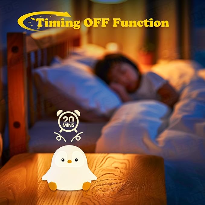 UNEEDE Sitting Penguin Night Light Silicone Touch Lamp, USB Rechargeable, Dimmable Nursery Light & Decoration, Squishy Night Light Cute Animal Lamp