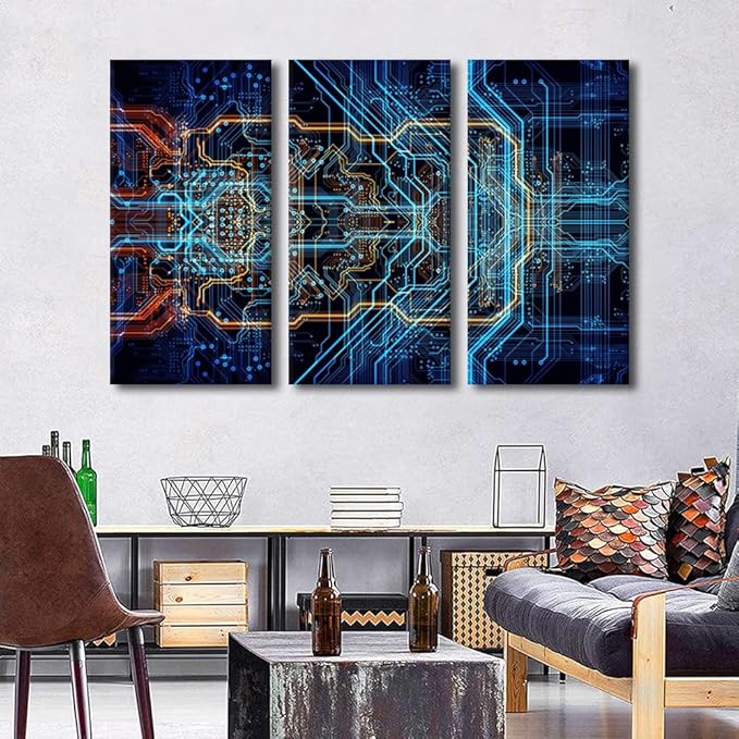 Canvas Wall Art CPU Concept Wall Paintings for Living Room Circuit Board Pictures Print On Canvas Digital Chip Wall Art Bedroom Wall Decoration Office Wall Art Giclee Framed Ready to Hang(28"Wx42"H)
