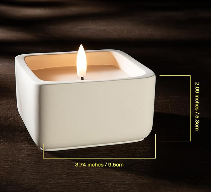 Square Flameless Candles (Ivory) - LED Flickering Fake Candles - Made of Real Wax in a Cement Base - an Ideal Gift.