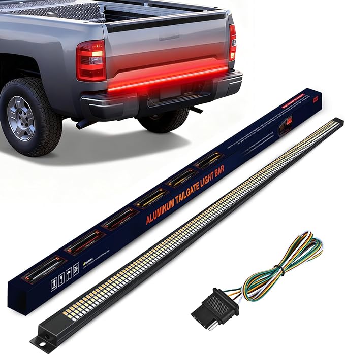 Nilight Truck Tailgate Light Strip 48" Aluminum Frame Triple Row 780 LED Bar with Red Running Brake Sequential Turn Signals Strobe Lighting White Reverse