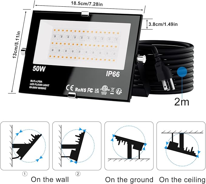 Flood Lights Outdoor RGB with Stake, 500W Equivalent Smart Color Change & Daylight 5700K Landscape Light, IP66 Patio Lights via App Control, Indoor Ambient Lighting, DIY Scenes/Music Sync/Timing-4Pack