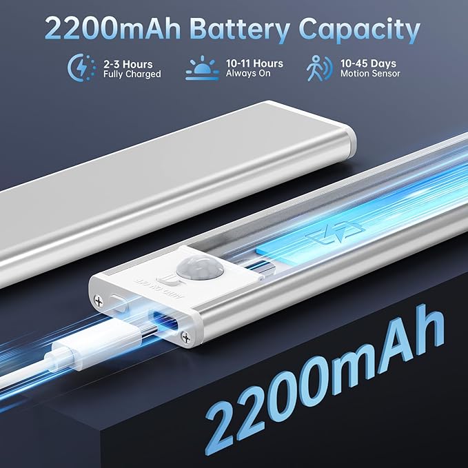 Under Cabinet Lighting,74 LED 2200mAh Rechargeable,Motion Sensor Light,3 Colors Dimmable,Magnetic Closet Lights,Indoor Night Lights for Kitchen Bedroom Stairs 5 Pack