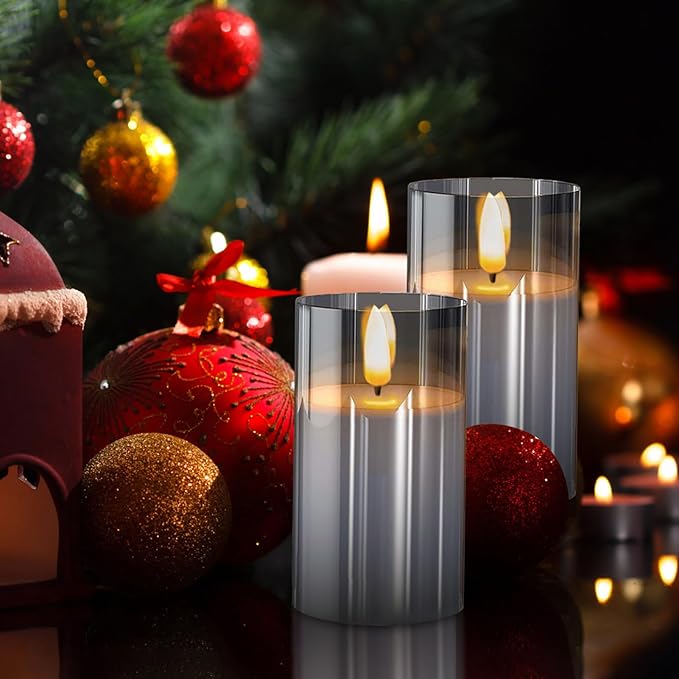 Grey Flameless Candles,5 Pack Fake Battery Candles Flickering,Led Candle Lights-Battery Operated Candle with Remote&Timer for Birthday, Party,Home, Bars and Hotel Decoration