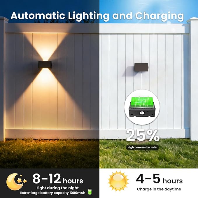 Solar Fence Lights Outdoor, 20-Pack Fence Lights Solar Powered with Up/Down Buttons, IP67 Waterproof for Outside, 120LM Auto Dusk to Dawn for Wall/Patio/Yard/Railing/Deck/Pathway (White & RGB)