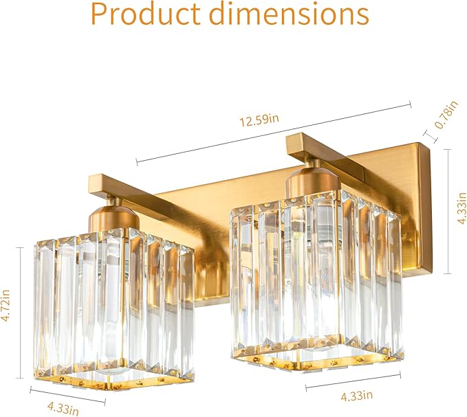 19.5" KnurledBrassWallSconcesSetof2,BronzeBathroomVanityLightFixtureswithWaterRipplesGlassTube,ModernLampforBedroom,LivingRoom,Hallway,Staise,Mirror,Kitchen