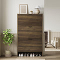 Garvee Shoe Storage Cabinet for Entryway, Fluted Shoe Cabinet with 3 Flip Drawers Doors, 32" Wide Hidden Shoe Rack Tall Freestanding Shoe Organizer for Entrance, Hallway, Living Room, Walnut