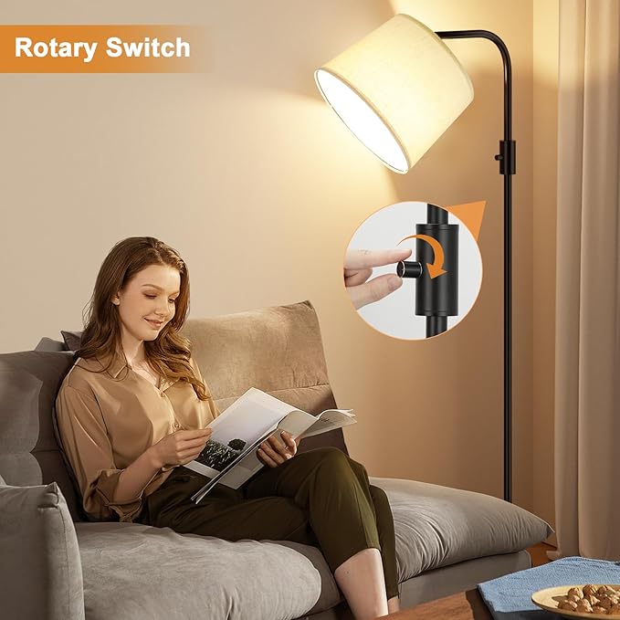 Ambimall 𝐅𝐮𝐥𝐥𝐲 𝐃𝐢𝐦𝐦𝐚𝐛𝐥𝐞 Floor Lamp - Floor Lamps with 9W 𝐋𝐄𝐃 Bulb, Standing Lamps for Living Room with Adjust Head, Modern Standing Tall Light Rotary Switch for Office(Black and Beige)