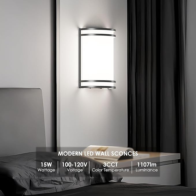 Aipsun Black Wall Sconces Set of Two, Hardwired Indoor 15W LED Modern Black Wall Sconce Lighting Dimmable Wall Lights for Living Room Hallway Bedroom