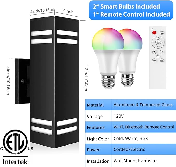 SHIMR Smart Outdoor Lights, RGBCW Color Changing Outdoor Lights, Modern Exterior Lighting Fixture Aluminum with Remote Control, Black Up and Down Lighting for House Compatible with Alexa [ETL Listed]