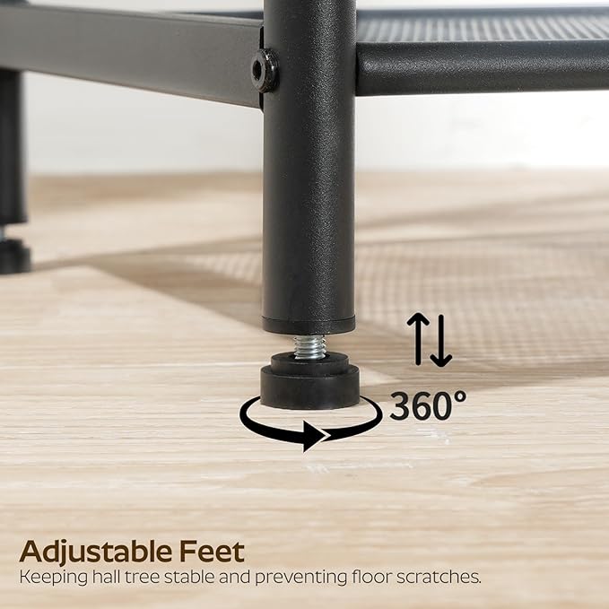 Hall Tree, Coat Rack with Shoe Bench, 4-in-1 Entryway Bench with Storage Shelves, Hanging Rod and 8 Movable Hooks, Hall Tree with Storage Bench for Hallway, Rustic Brown and Black MT02BR