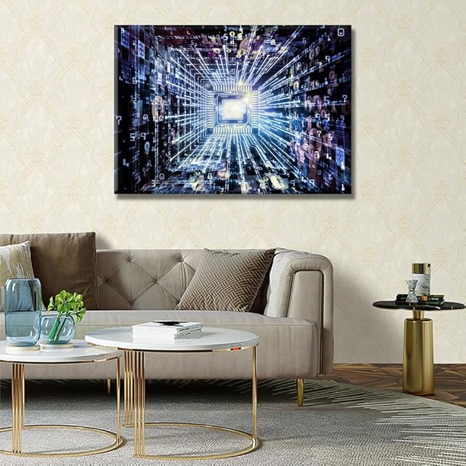 CPU Concept Wall Art for Living Room Circuit Board Virtual Reality Wall Decorations Framed Wall Painting Digital Age Canvas Pictures for Bedroom House Decoration Wall Art 20X28 INCH