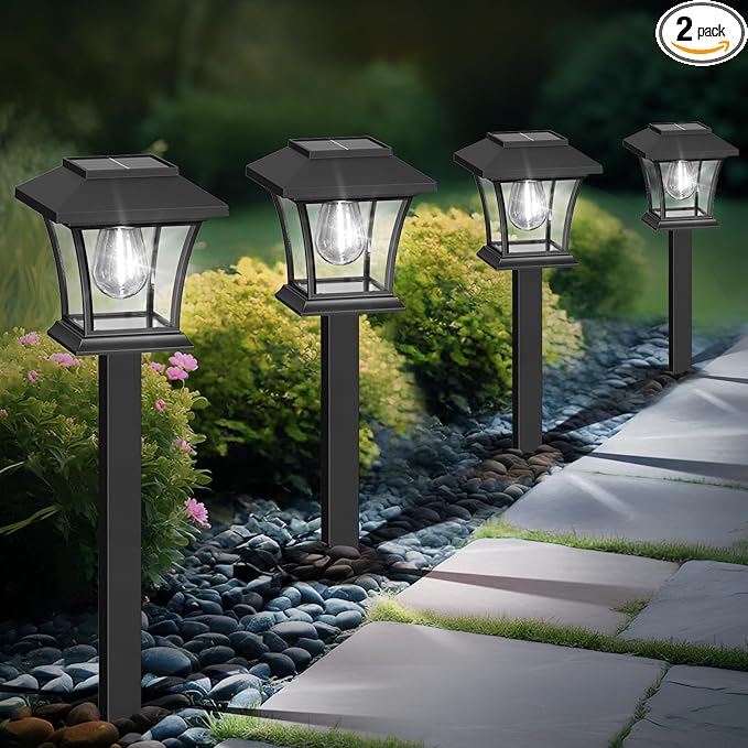 Sparkblaze 2 Pack Solar Pathway Lights Outdoor, LED Solar Yard Lights Dusk to Dawn Solar Garden Lights for Lawn, Walkway, Path & Landscape Lighting. (2, Cold White)
