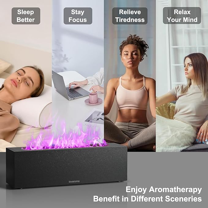 Flame Diffuser for Essential Oils - 200ml Ultrasonic Aroma Diffusers with 7 Color Flame Light Aromatherapy Diffuser & Cool Mist Humidifier for Home, Office, Bedroom, Type-c Cable, Auto-Off Protection