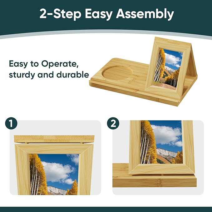Semiocthome Fathers Day Gifts Picture Frame Phone Docking Station with Book Rest, Desk Nightstand Organizer with Book Rest, Present for Men Birthday Anniversary Ideas