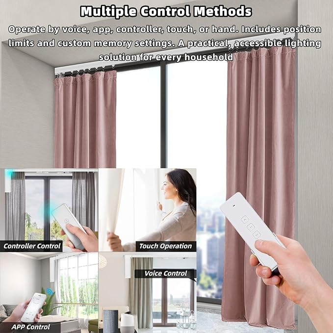 Electric Curtain Track, Retractable Motorized Curtains Rod From 7-13.78ft, Automatic Curtain Opener with controller/Voice Control, Smart Curtains System for I-Rrail and U-Rail (For 7-13.78ft)