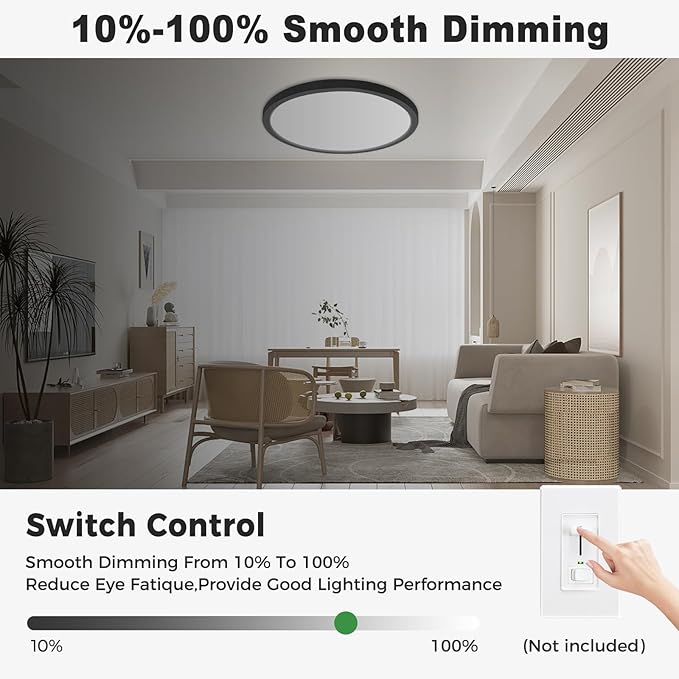 zemty 12Pack LED Flush Mount Ceiling Light, 7Inch 15W Dimmable Ceiling Lights Fixture, 5 Color Temperatures (3000K-6500K) Black Round Ceiling Lamp for Bedroom, Kitchen, Hallway,Bathroom