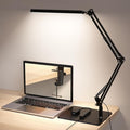 LED Desk Lamp for Home Office and Round Base, Clamp-On with 5 Light Modes & Auto Shut Off | 14W Adjustable Brightness 5000K Eye-Caring Lighting for Study/Bedroom/Computer Desk