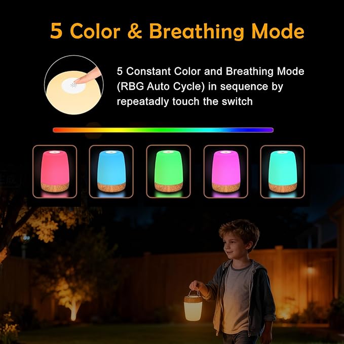 ELITUN Bedside Baby Night Light, Changing 256 RGB Colors Rechargeable Night Light for Kids, Small Wireless Table&Bedside Lamp, Eye Caring Dimmable LED Touch Lamp for Toddler, Kids, Nursing