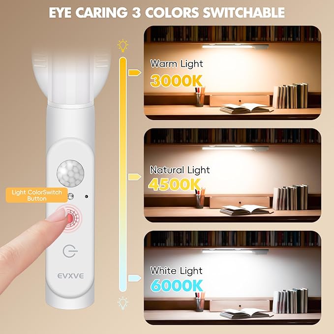 15.4" Motion Sensor Closet Lights, 180° Rotatable Under Cabinet Lighting Wireless, 180 Lumens Rechargeable Magnetic Indoor Light Bar, 3 Colors Dimmable for Wardrobe, Kitchen, Pantry (2 Pack)