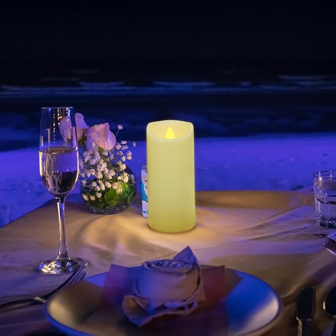3" x 6" Waterproof Outdoor Candles Battery Operated, Flickering Flameless Pillar Candles with Remote, Plastic LED Candles for Home, Wedding Decor, Ivory, Pack of 2
