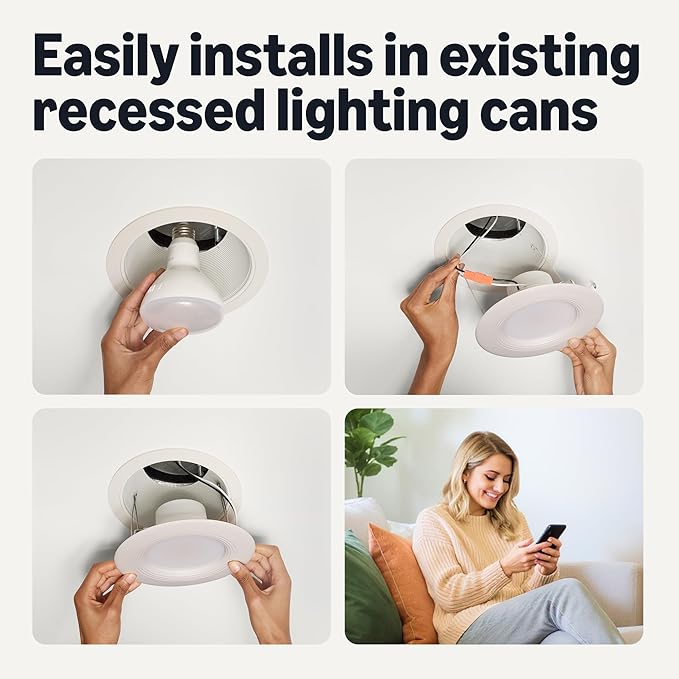 Amazon Basics Smart Recessed 5/6 Inch Downlight, Color Changing, Works with Alexa only, 2.4GHz WiFi, 1 Pack