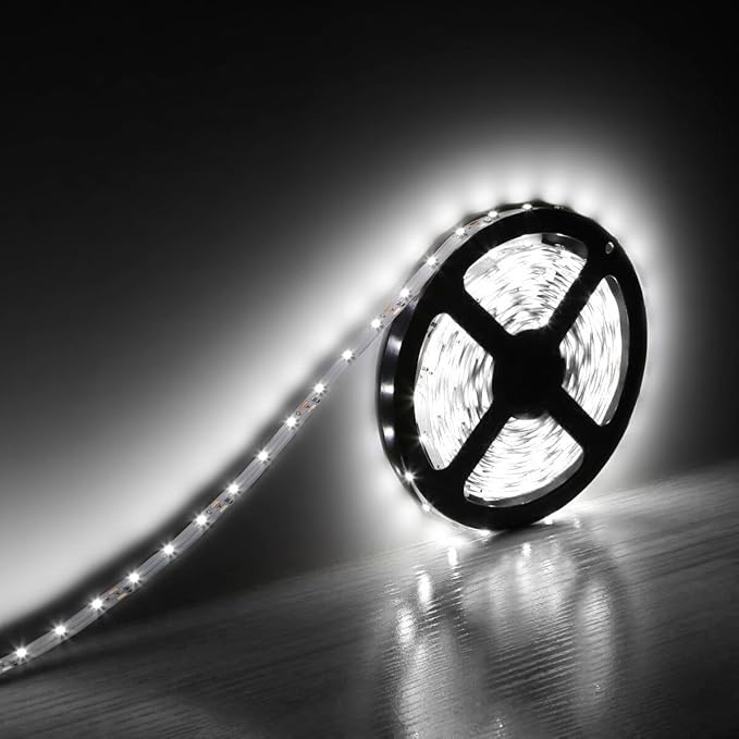 Water-Resistance IP65, 12V Waterproof Flexible LED Strip Light, 16.4ft/5m Cuttable LED Light Strips, 300 Units 3528 LEDs Lighting String, LED Tape(White) Power Adapter not Included