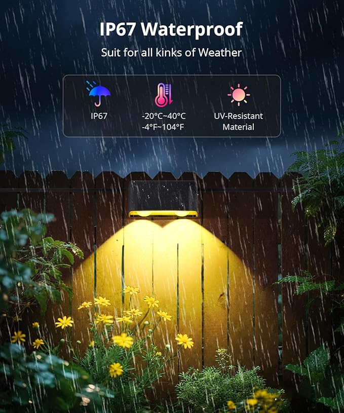 Outdoor Deck Lights 16 Packs, Smart RGBCW Fence Light, 100+ Scene Modes, Dual Lens LED String Lights with APP/Voice/Remote Control, IP65 Waterproof for Halloween Christmas Decor, 105ft Black