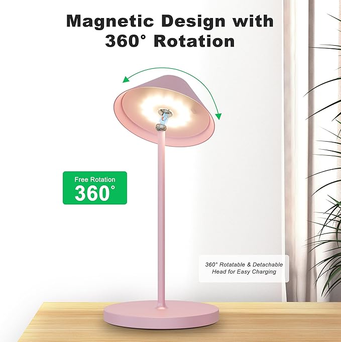 Rechargeable Floor Lamp for Indoor/Outdoor, Cordless Tall Standing Lamp with 3 Color Temps & Dimmable, IP43 Waterproof, Adjustable Height 16-59 Inch, LED Floor Lamp for Living Room, Patio(Pink)