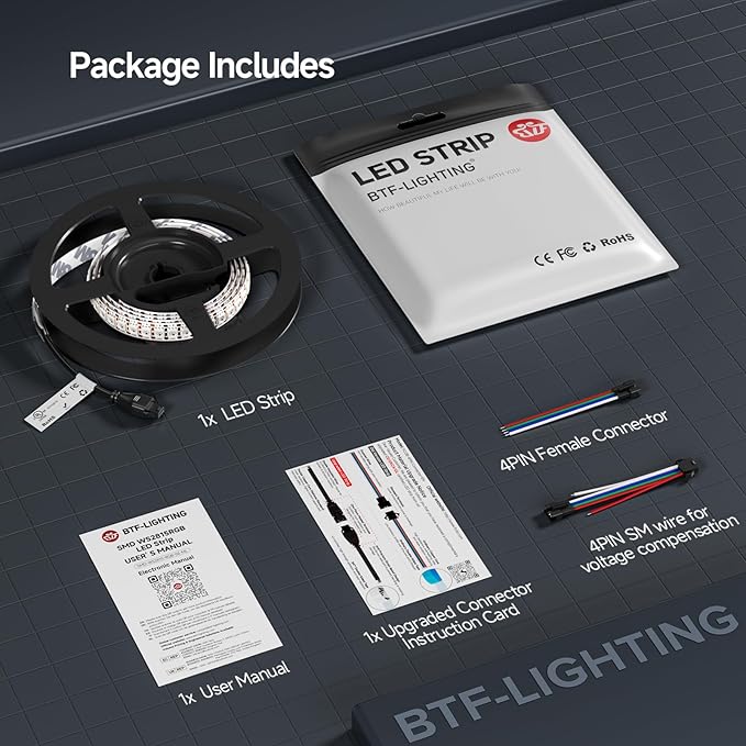 BTF-LIGHTING WS2815 (Upgraded WS2812B) LED Strip Light,UL Listed,3.2FT 144 LED/Pixels,Flexible Chasing RGB,Dual Signal Individually Addressable,5050SMD,3M Tape,DC12V IP30(No Adapter or Controller)