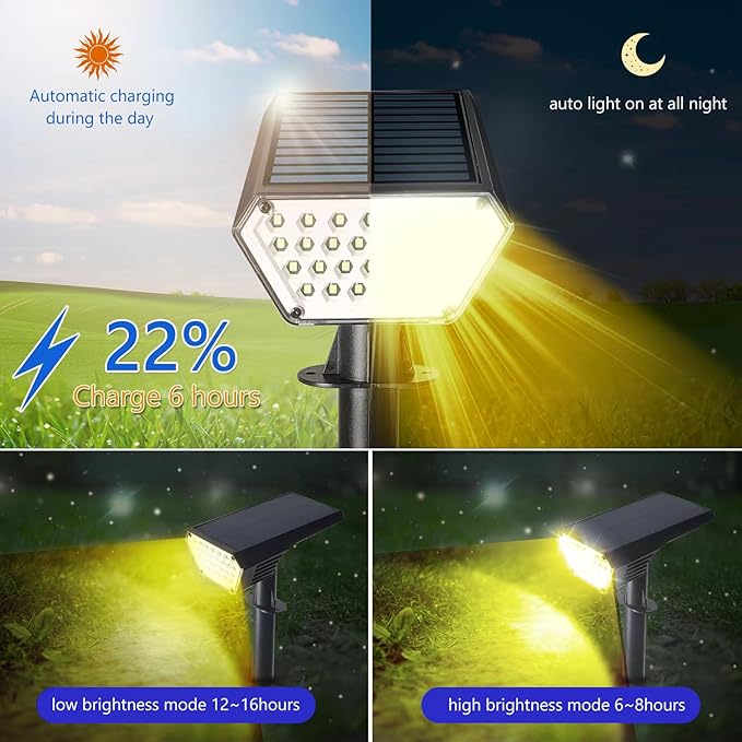 10pack Solar Spot Lights Outdoor,Auto On/Off Solar Lights Outdoor Waterproof IP65,2-in-1 Solar Powered Outdoor Landscape Lighting,Solar Lights for Outside Yard Garden Pathway (Warm White)