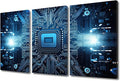 Wall Art Motherboard Digital Chip Framed Wall Art 3D Technology Motherboard Modern Art Quantum Computer Wall Art for Living Room Bedroom Office Wall Decor Framed Ready to Hang (36"Wx24"H)