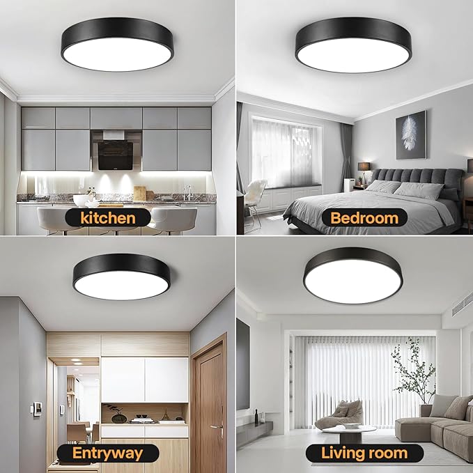 Matte Black Flush Mount Ceiling Light, 3000-5000K 13inch Modern Bedroom Lighting Fixtures Ceiling Mount, Dimmable Overhead Led Light Fixture for Hallway Bathroom Stairwell, ETL Listed