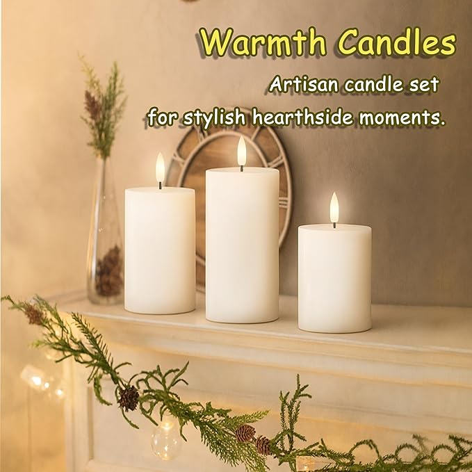 Flameless Pillar Candles with Remote, 3 Pack Battery Operated Real Wax LED Candles, LED Candle that Perfect for Home Decorations Fireplace Table, White