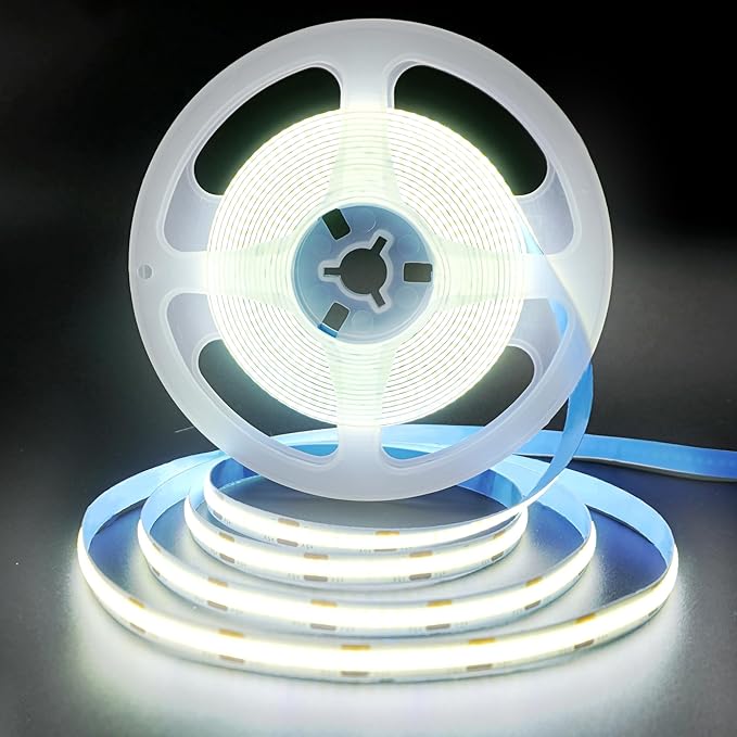 5V USB COB LED Strip Lights with Remote Dimmable Switch,6.56FT/2M,Cool White 6500K,320LEDs/M,8mm Width,Not Waterproof IP20,1.5M USB Switch Cable,for DIY Home Indoor Decoration