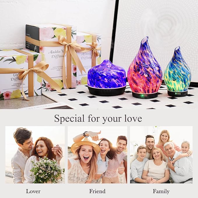 Porseme 500ml Glass Essential Oil Diffuser Aromatherapy Ultrasonic Cool Mist Humidifier 15-21 Running Hours Waterless Auto-Off Air Diffusers for Sleeping Yoga Working Spa(Deep Blue)